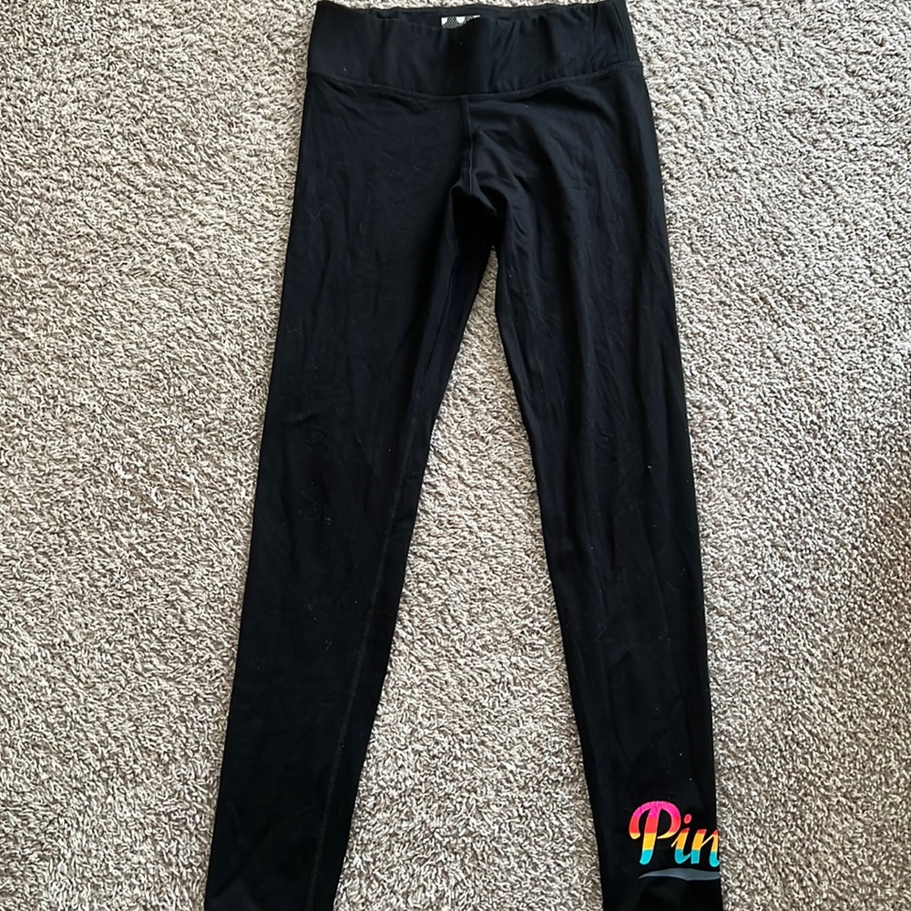 Pink Victoria’s Secret Ultimate Logo Black Leggings Size S